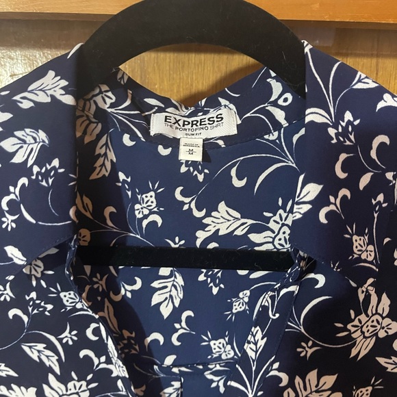 Express Navy Floral Portofino Shirt - Picture 3 of 3
